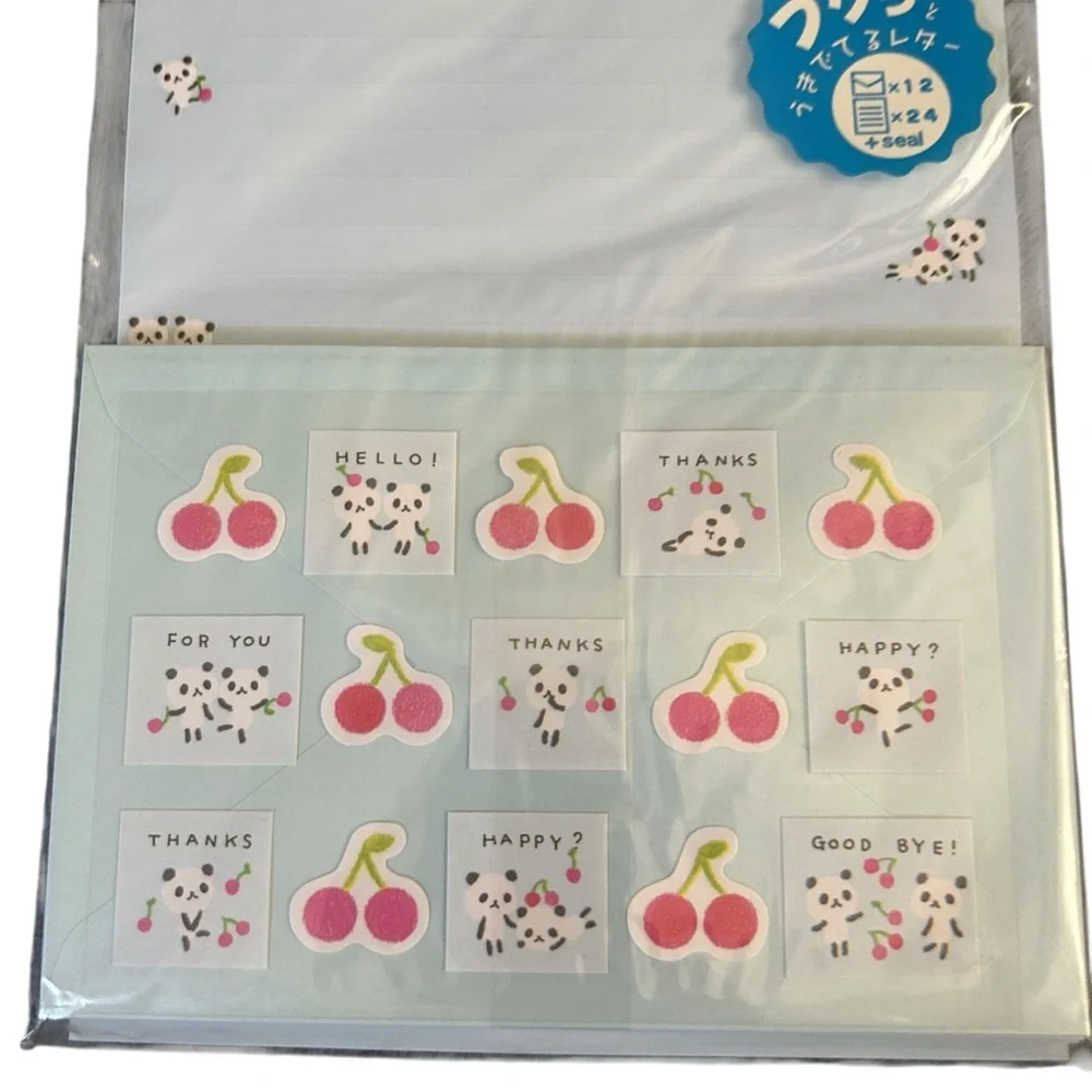 Vintage Y2K San-X Cherry Panda Letter Set Japanese Stationary Kawaii 1998 NWT